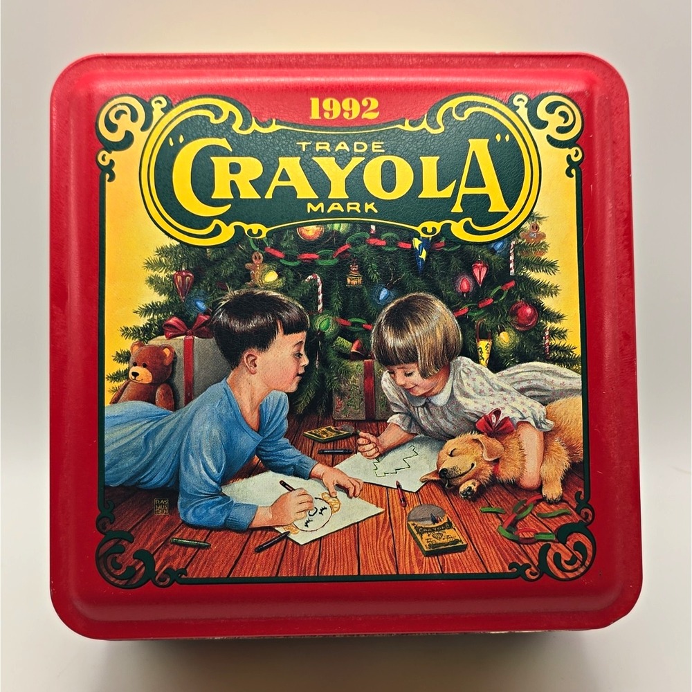 Crayola 1992 Holiday Wishes Limited Edition Square Tin Box w/ Lid, Red